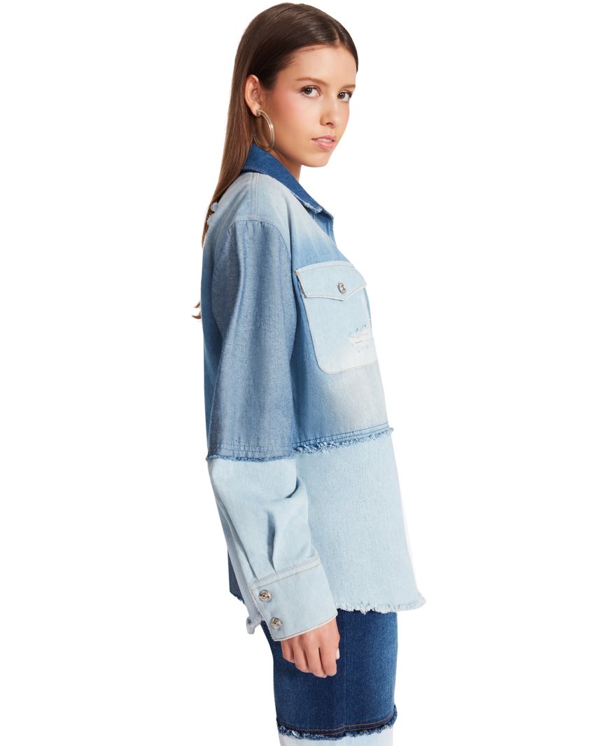 Blue Steve Madden Kylie Shacket Denim Fabric Women's Shirts | PH 0469SAL